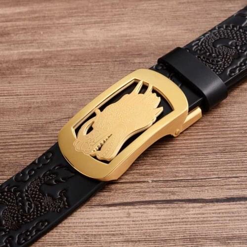 Men Gold Silver Dragon Head Automatic Buckle Cowskin Three Dimensional Carving Belt Chinese Style Designer Jeans Belts BG003