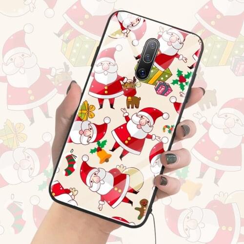 Christmas Deer Tree Glass Phone Case For Oneplus 8 7T 7 Pro 6 6T 5 5T Cute Gingerbread Man Luxury Silicone Cover Coque Funda