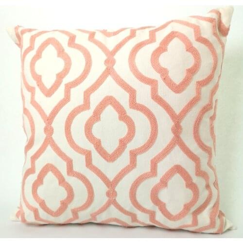Pink Cushion Cover Cute Floral Geometric Embroidery Pillow Case with For Sofa Bed Simple Home Decorative 45x45cm Sofa Bed