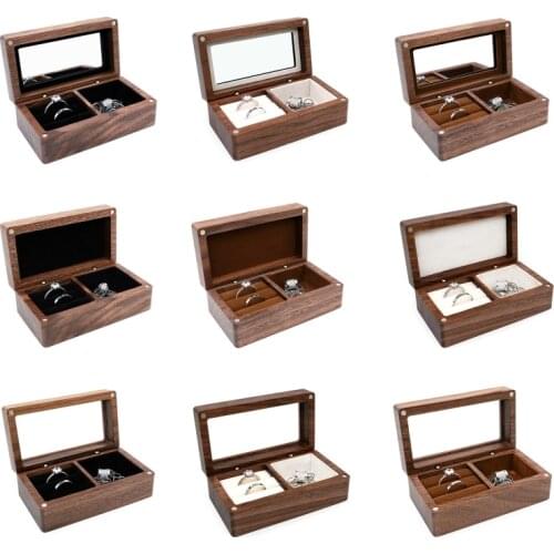 Walnut Wood Jewelry Box Engagement Wedding Ceremony Ring Storage Proposal Portable Ring Holder Rustic Wedding Ring Box