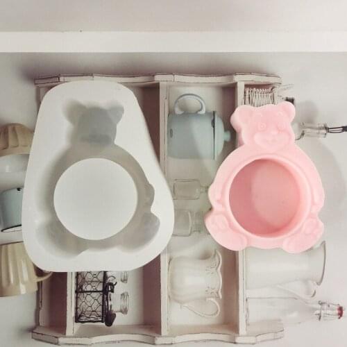 Cute Smile Bear Candle Holder Silicone Mold DIY Aromatherapy Gypsum Candle Holder Tea Wax Cup Base Candle Holder Mold Making
