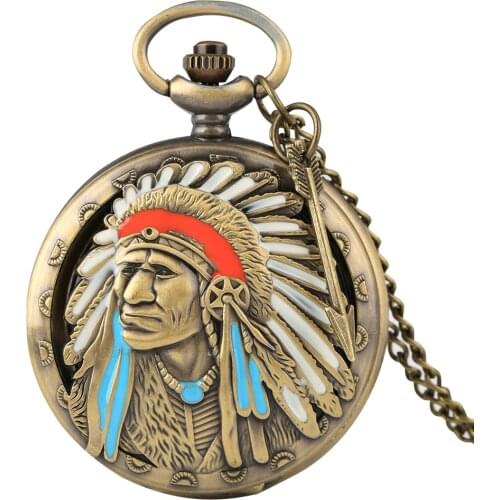 Antique Old Pocket Watch Ancient Indian Men Clock Man Pendant Watches Alloy Slim Chain Necklace reloj de bolsillo hombre