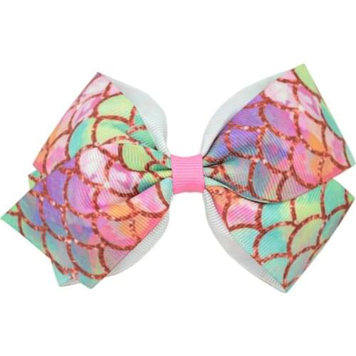 SUPWRF 1 PCS 4.5'' unicorn girls Fish scale Printed ribbon Bows Clips Girls hair Boutique Headware Kids Hair Accessories T0929