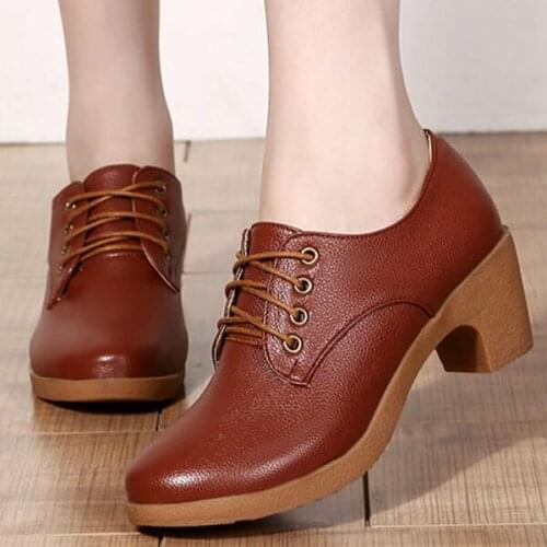 LIHUAMAO Women chunky Heel Pumps Square Heel lace up round Toe casual shoes work Party Dancing Ladies Dress Shoes