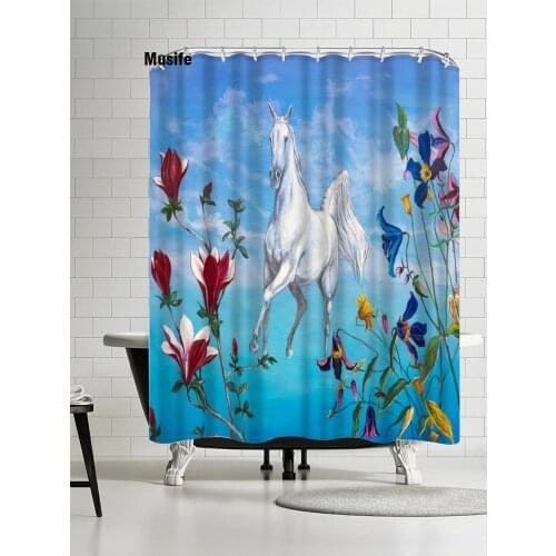 Musife Custom High Quality Horse Shower Curtain Waterproof Bathroom Polyester Fabric Bathroom Curtain