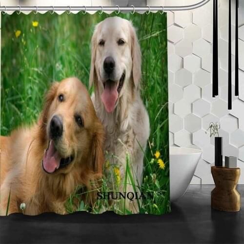 High Quality Custom Cute Dog Shower Curtain Polyester Fabric Bathroom Curtain Hooks Mildew Resistant Bath Curtain Bathroom Decor