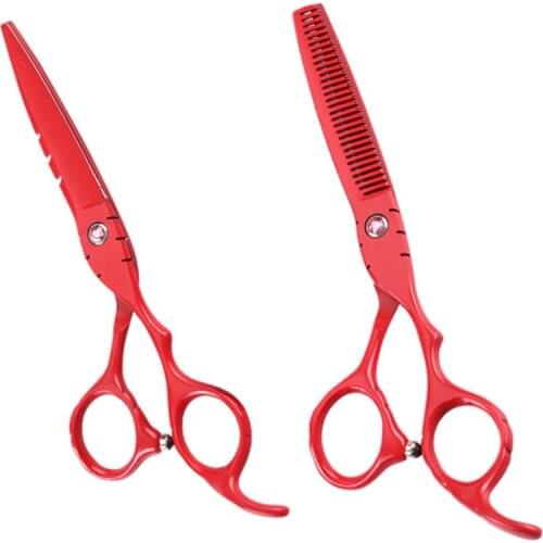 Beauty Barber Hair Scissor Set Professional Haircut Shears Thinning Red 6 Inch
