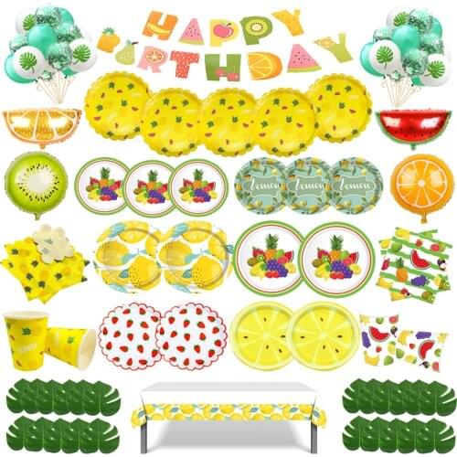 Colorful Summer Fruit Theme Party Disposable Tableware Paper Plates Cups Family Gathering Birthday Baby Shower Decor Supplies
