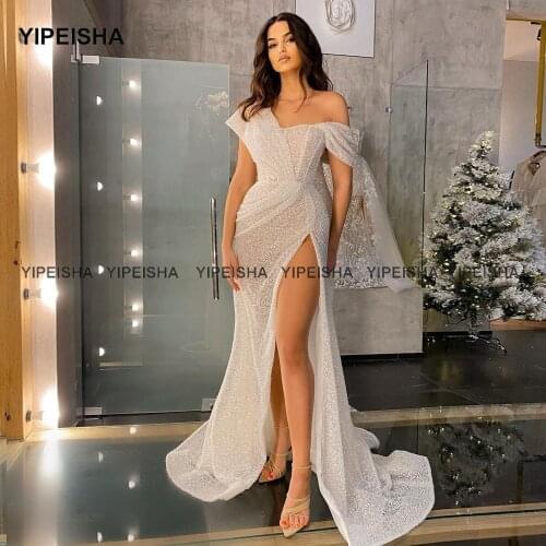 Yipeisha Sequin Mermaid Evening Dress Custom Made One Shoulder Side Split Formal Dress Party Gown Long robe de soiree