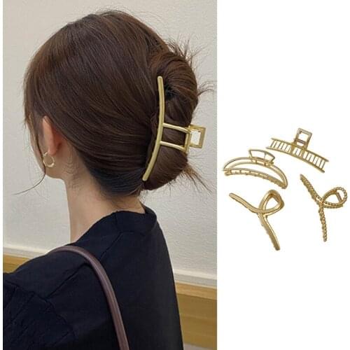 4 Pieces Gold Matte Metal Hair Claw Clip Simple Minimalist Non-Slip Large Jaw Clamp Elegant Geometric Ponytail Barrette