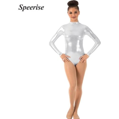 Women Lyrical Ballet Jazz Touch Modern Dance Clothes Shiny Metallic Spandex Cheering Competition Adult Girl Plain Disco Costume