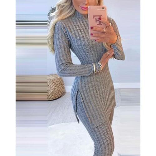 Women Knitting Sweater Two Piece Womens Winter Suit Running Set Women Sport Crop Top Long Pant Two-piece Suits Autumn Outfits