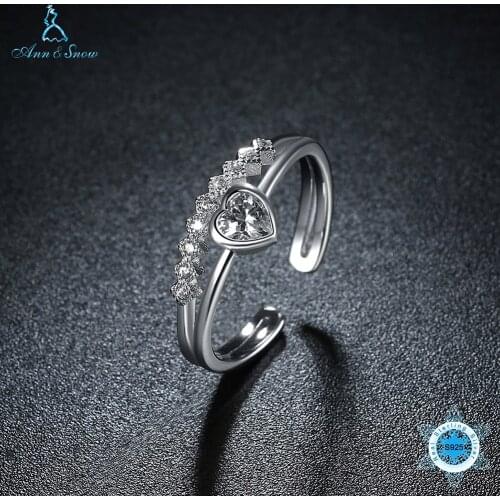 Ann&Snow Engagement Rings For Women 925 Sterling Silver Ring Romantic Classic Heart Cubic Zircon Stone Fine Jewelry