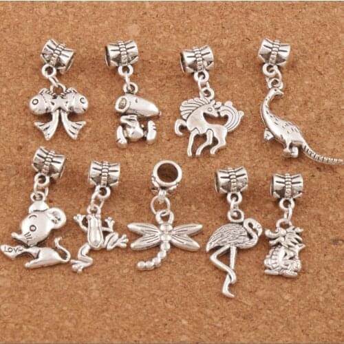 Crane Dragon Dinosaur Horse Dragonfly Frog Charm Beads 27pcs Zinc Alloy Dangle Fit European Bracelets Jewelry DIY BM9