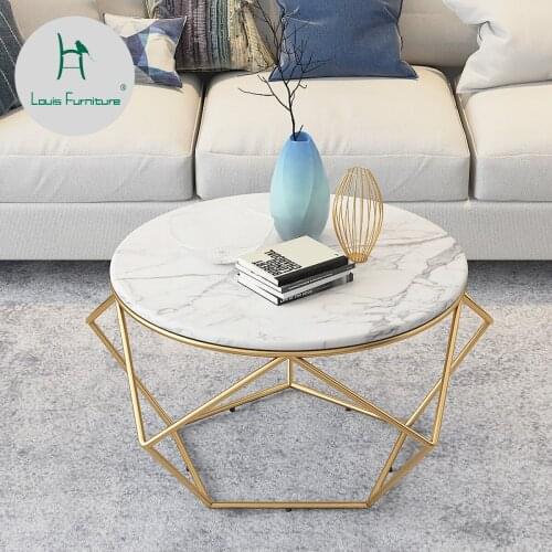 Louis Fashion Coffee Tables Nordic Light Luxurious Round Metal Modern Living Room Hotel Studio Black Marble