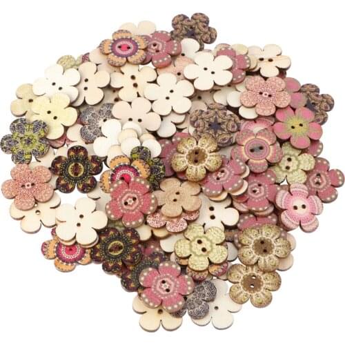 100pcs Exquisite Wooden Clothes Button DIY Decor Flower Button Accessory
