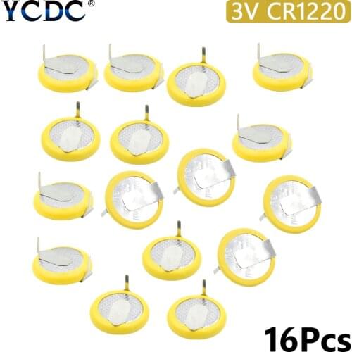 16PCS/LOT CR1220 Button Cell Batteries 3V 180 degree 2 Feet Welding Solder Pins SmartWatch Accessories 1220 Coin battery