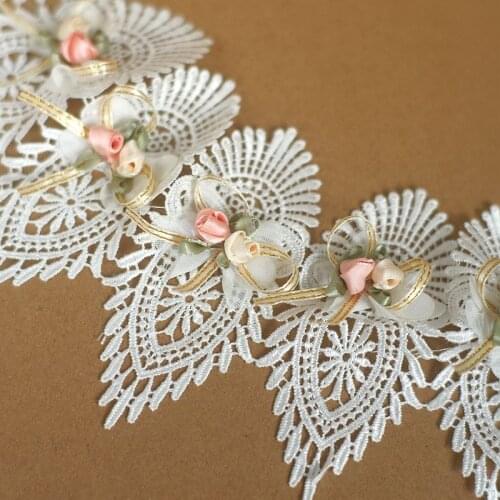 3Meters/lot 3D Rose Flower Embroidered Lace Trim Ribbon Fabric Sewing Supplies Craft DIY For Costume Dress Wedding Decoration