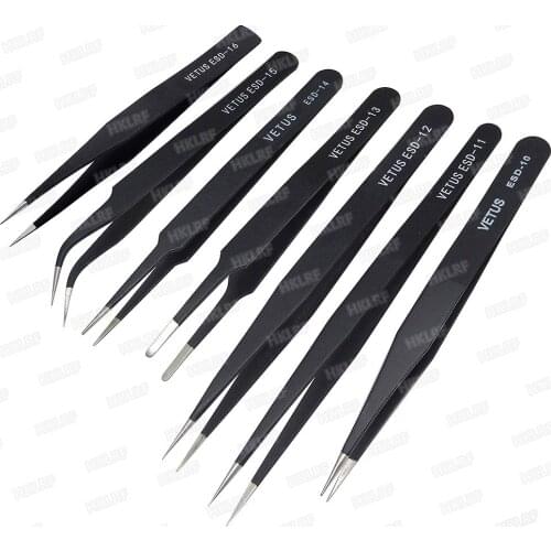 7pcs/Set VETUS ESD Safe Anti-Static Stainless Steel Tweezers Set Maintenance Repair Tools