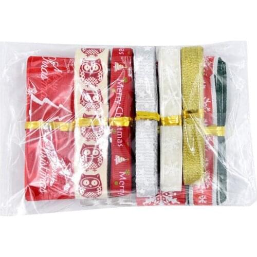 9pcs/set Printed Christmas Theme Christmas Grosgrain Ribbons DIY Xmas Party Wrapping Decor Supplies Material