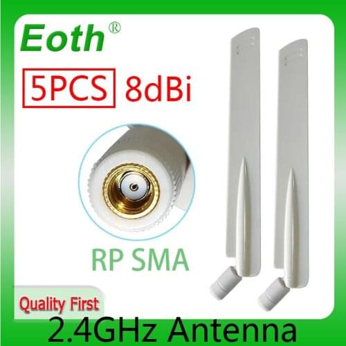 EOTH 5PCS 2.4GHz wifi Antenna IOT real 8dBi RP-SMA Female antena wi fi 2.4G Aerial antennas antenas for Wireless wi-fi Router