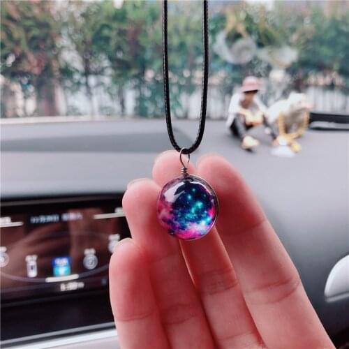 Car Starry Sky Ball Pendant Decoration Luminous Solar System Glass Ball Auto Rear View Mirror Pendant Car Goods Accessories