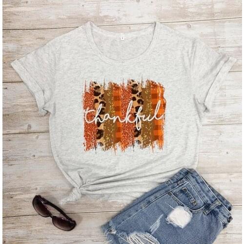 Thankful Colored Graphic T-Shirt Casual Thanksgiving Summer Hipster Tee 100% Cotton Grunge Thankful Vintage O-Neck Tops Outfits