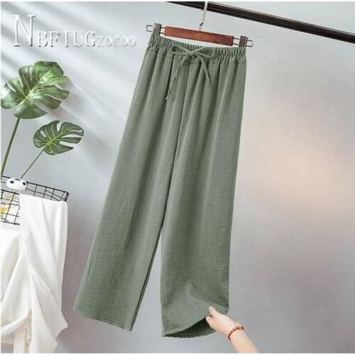 Cotton Linen Drawstring Women Pants Spring Autumn Retro Ankle Length Female Trousers