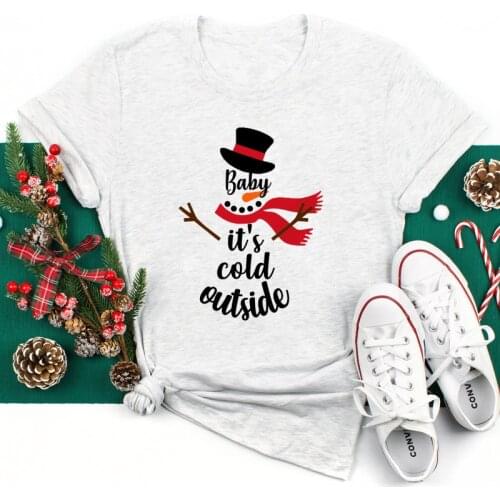 Baby Its Cold Outside Colored Print T-shirt Aesthetic Christmas Holiday Tshirt Cute Women Winter Short Sleeve Graphic Tees Tops