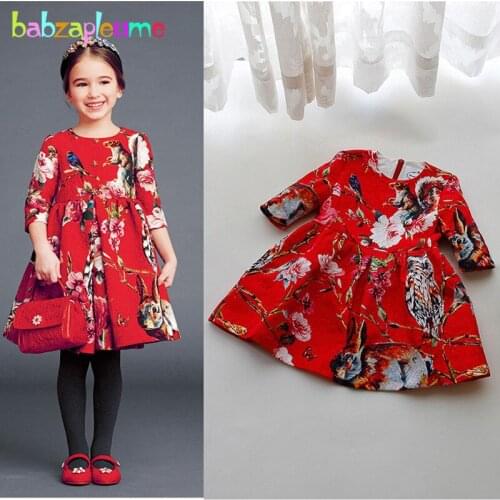 3-8Years/Spring Autumn Baby Girls Princess Birthday Dress For Children Clothing Flowers Long Sleeves Kids Dresses Clothes BC1373