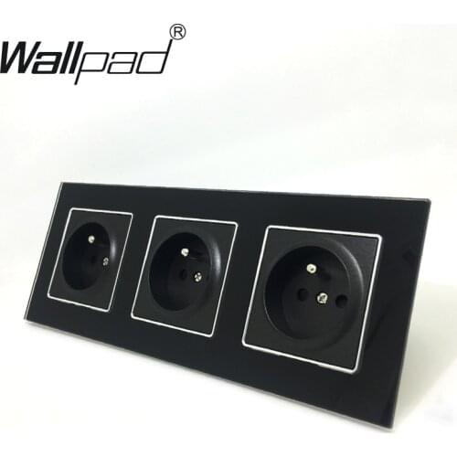 French Socket CE Wallpad Luxury Black Crystal Glass EU Standard Triple Frame 16A Plug EU French Wall Socket with Claws Mounting