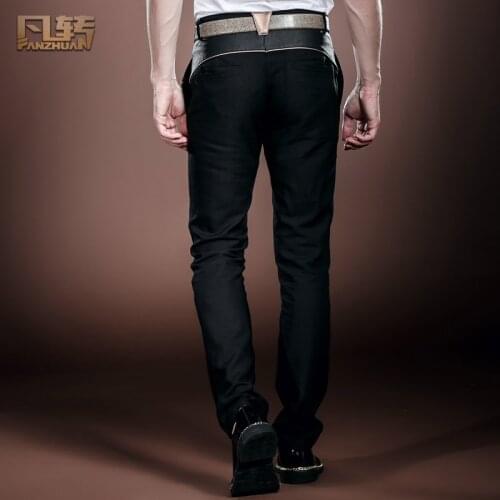 FANZHUAN Free Shipping New Male casual mens court stitching Slim straight thin black trousers Design pants Personality 14818