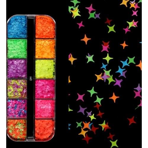HotSale Neon Cross-shape Star flakes Nail Sequins Flakes 3D Nail Art Glitter Fluorescent Paillette Manicure Nail Art Decorations