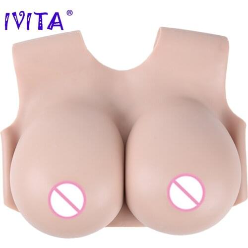 IVITA 100% Artificial Silicone Breast Forms Realistic Silicone Fake Boobs H Cup for Crossdresser Transgender Drag Queen Shemale