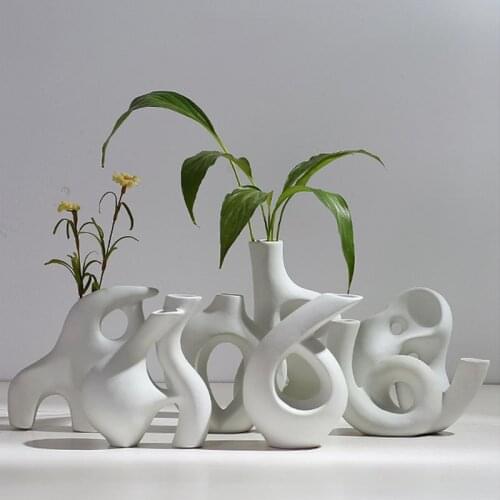Nordic Ins Ceramics Vase Home Decoration Ornaments White Vegetarian Geometry Flower Pot Art Vases Home Decorations Crafts Gifts