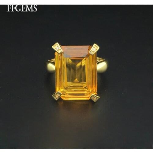 Classic 100% Natural Gemstone big Citrine Sterling Silver 925 Rings octagon Cut 8ct Fine Jewelry Women Engagement Wedding Gift