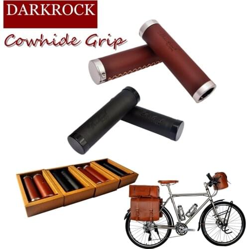 Bicycle Grips leather DARKROCK Bicycle D-Two Handle Bar Cowhide Grip MTB Road TRavel Touring Bike