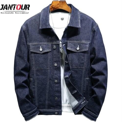 Jantour Winter Denim Jacket Men Thick Classic Fashion Solid Color Turn-down Collar Veste Denim Jackets Biker Streetwear Blue