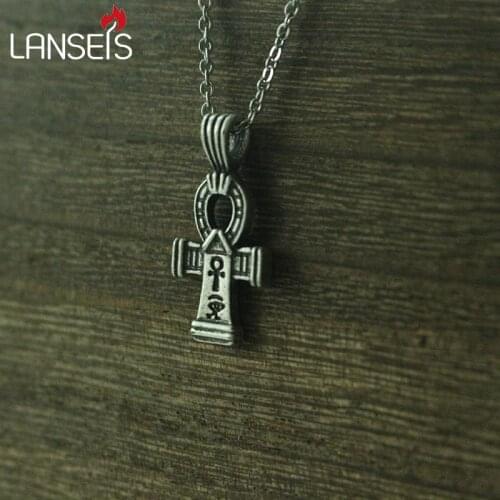 Lanseis 10pcs tiny Ankh cross pendant Egyptian Necklace Jewelry Ankh Pendant Gift Egyptian Mythology Stainless steel chain