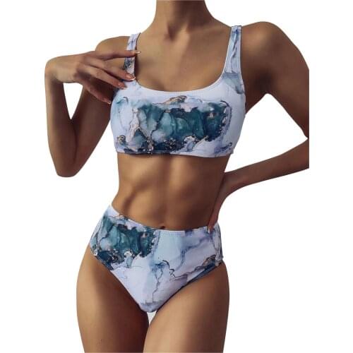 Summer Swimsuit Bikini Set For Women Tie Dye High Waist Bikini Two Piece Swimwear Push Up Padded Bra Beachwear 2021 biquinis A40