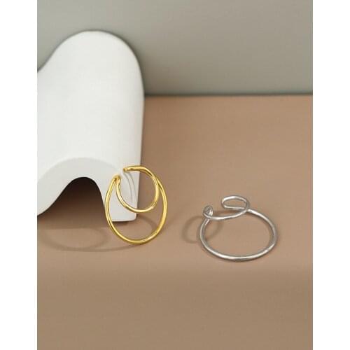 100% 925 sterling silver double circles clip on earrings for women ear cuffs, gold color fake earrings without piercing jewelry