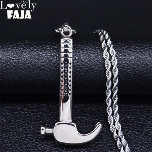Punk Hammer Stainless Steel Chain Necklace for Men Silver Color Statement Necklace Jewelry cadena hombre NZZ43S03