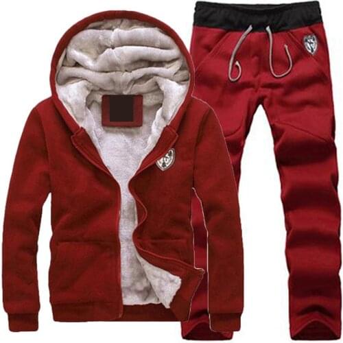 Men Pants Suit Casual Warm Tracksuit Fleece Zipper Hooded Coat Drawstring Fashion Plus Size 2021 штаны мужские
