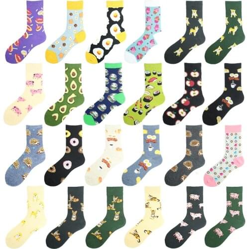 High Quality Creative Lovely Cartoon Cat Dog Funny Happy Socks Casual Antiskid Fashion Fruit Doughnut Animals Socks Women