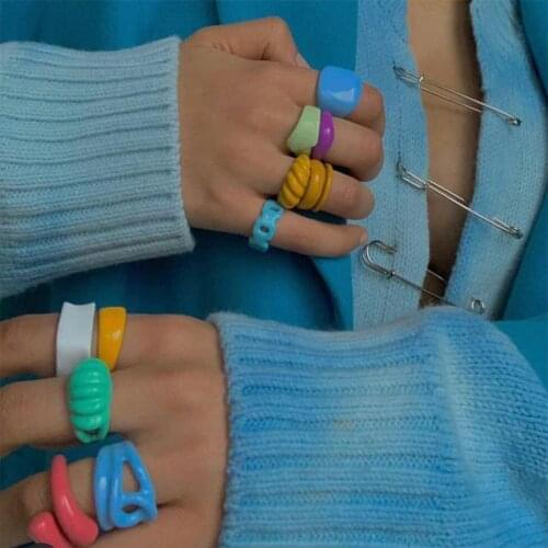 New Irregular Geometric Hand-painted Dripping Oil Rings for Women 2yk Creative Candy Color Stacking Open Rings Party Jewelry