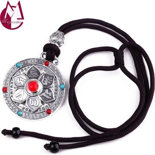 Buddha Mantra Rotatable Rope Necklace Pendant S999 Sterling Silver Fashion Sweater Chain Neckalce Jewelry Women Men 2021 New R07