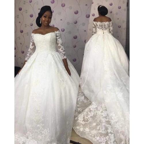 Africa Ball Gown Wedding Dresses 2021 Sheer Neck Covered Button Back Sweep Train Lace Vestido De Novia Bridal Gowns Plus Size