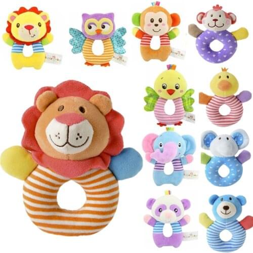 0-3 years Baby Rattles Hand Bell Toy Owl Fish Monkey Animals Plush Baby Rattle Happy Monkey Gift Cradle Infant Toys 30% off