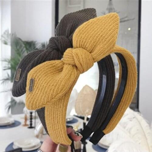 Solid Wool Knitting Bowknot Hairband for Women Hair Accessories Bow Headband Toothed Not Slip Adults Headwear Headband Hair Hoop