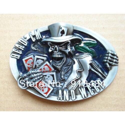 Skull belt buckle with black enamel with pewter finish JF-B452 free shipping